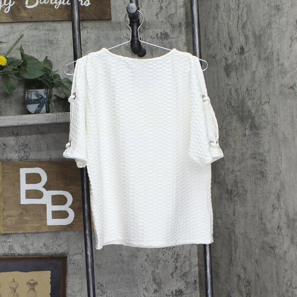 NWT Ny Collection Womens Petites Honeycomb Embellished Blouse PHOU1641 White PL - Picture 3 of 5